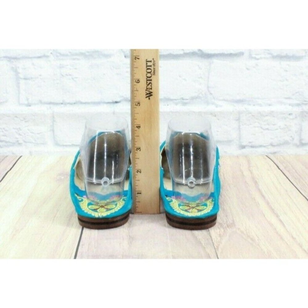 Women's Embroidered Blue Floral Pointed Toe Slip On Mules Flats Shoes Size 7 - Picture 7 of 10